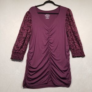 Torrid 2 (2X) Top Super Soft Knits Tunic Lace Sleeves Purple Whimsigoth Witchy
